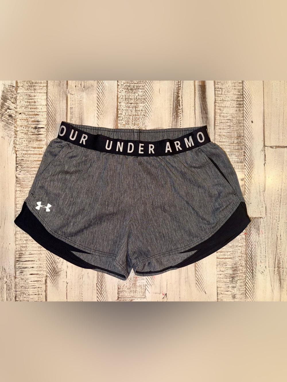 Under Armour Women's Heather Gray Athletic Shorts with Black Trim